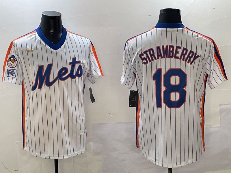 Men New York Mets #18 Strawberry White Stripe Throwback Game Fashion 2025 Nike MLB Jersey style 4->new york mets->MLB Jersey